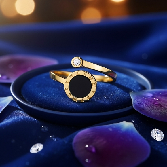 Roman Numerals 18K Gold Plated Adjustable Minimalist Ring with Zircon Accent✨ - Picture 6 of 12